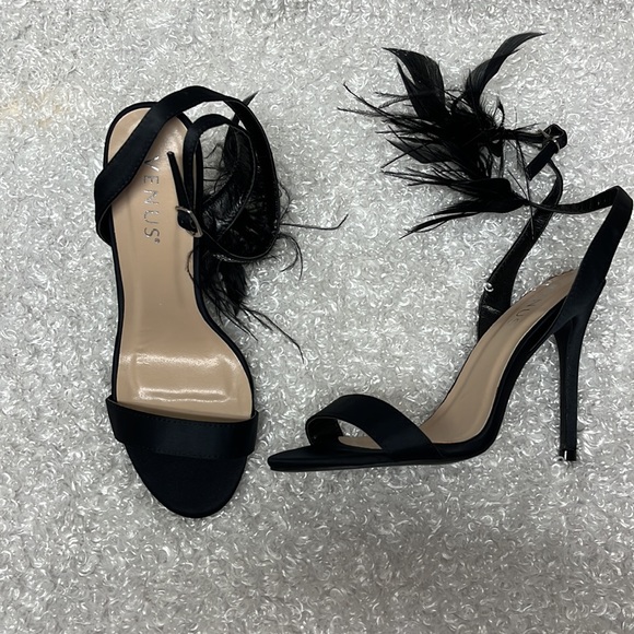 Venus satin feather ankle strap heels - Picture 6 of 9